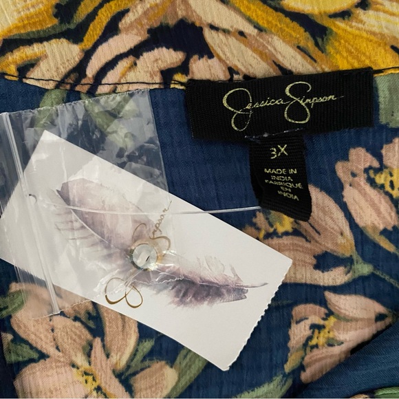 Jessica Simpson Womens Floral Long Sleeve Tie Neck Dress 3X Boho Feminine Garden - Picture 7 of 8